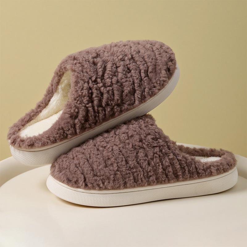 New Cross Plush Cotton Slippers Women's Autumn and Winter Non-slip Indoor Home Thick Bottom Warm Cotton Drag Men's