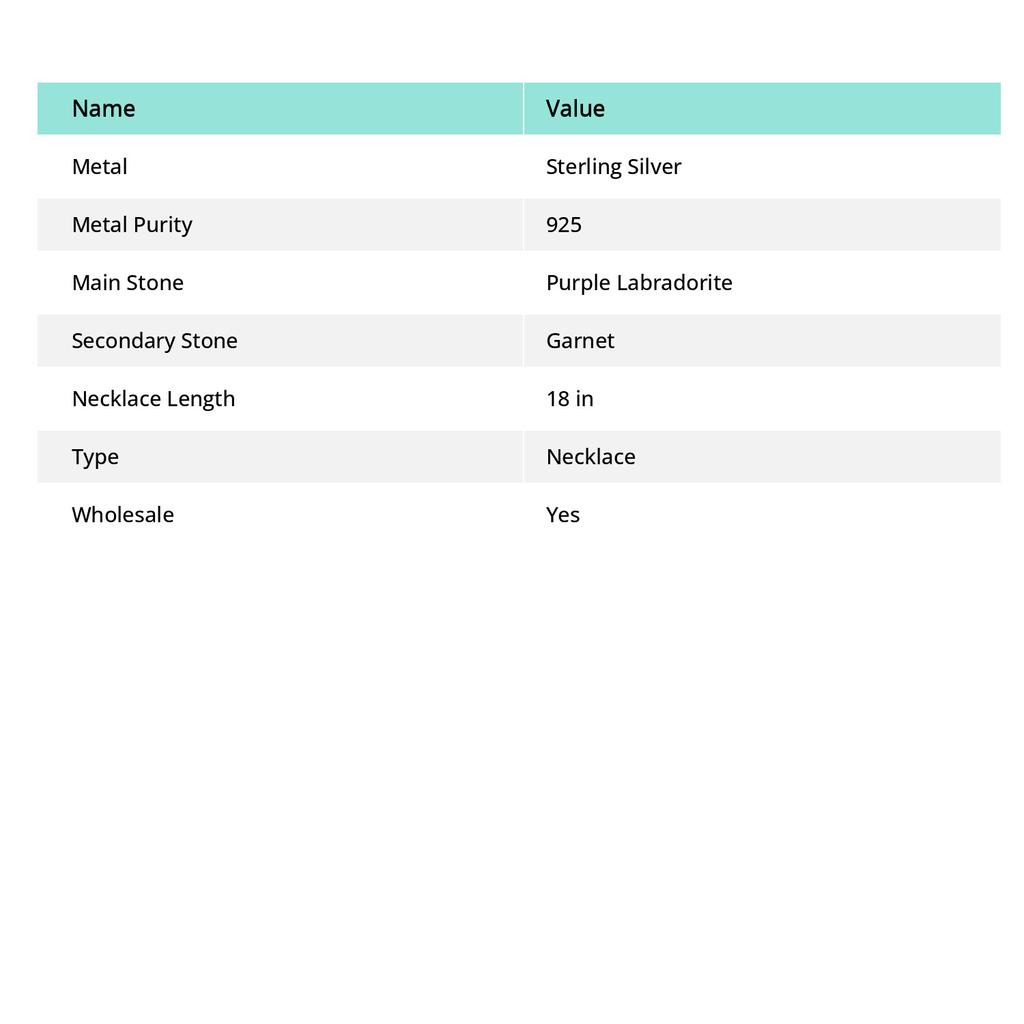 Natural Purple Labradorite, Garnet 925 Sterling Silver Jewelry Necklace 18" P5A45