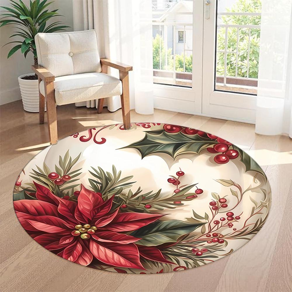 Christmas Round Floor Mat Suitable for Bedrooms Balcony Decorate Room Dining Room Antislip Round Carpet Decorate Offices