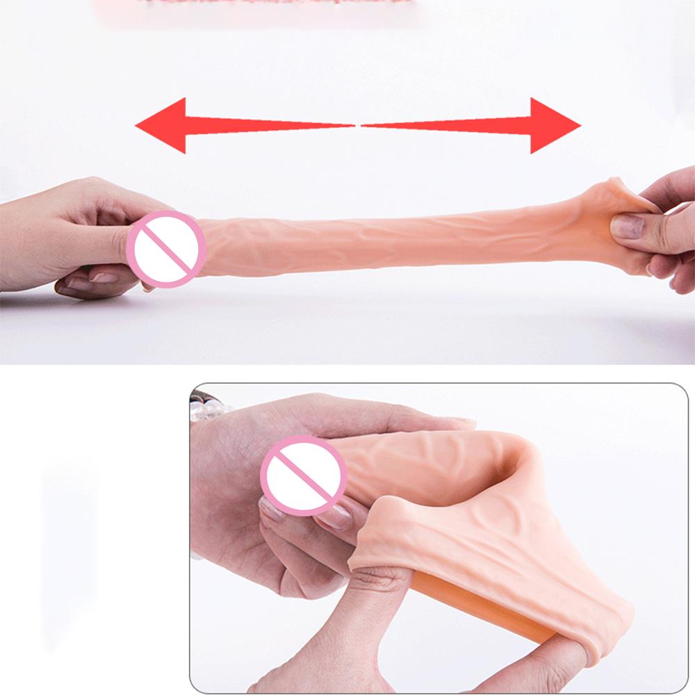 Reusable Penis Sleeve Extender Realistic Penis Condom Silicone Extension Sex Toy for Men Cock Enlarger Condom Sheath Delay