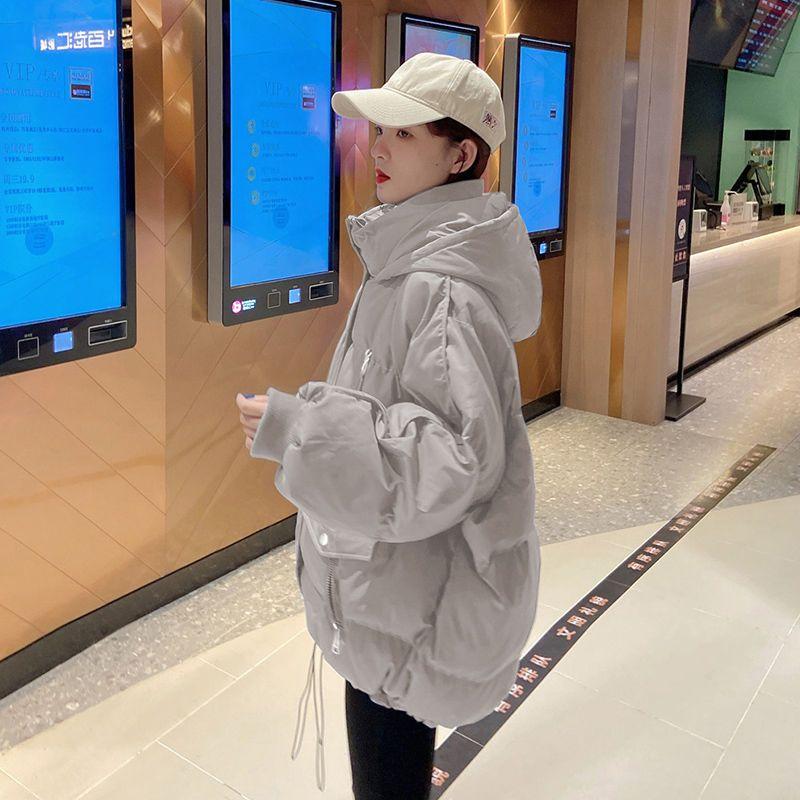 Winter Women Cotton Jacket Thickened Zip Up Hooded Coat Korean Style Student Puffer