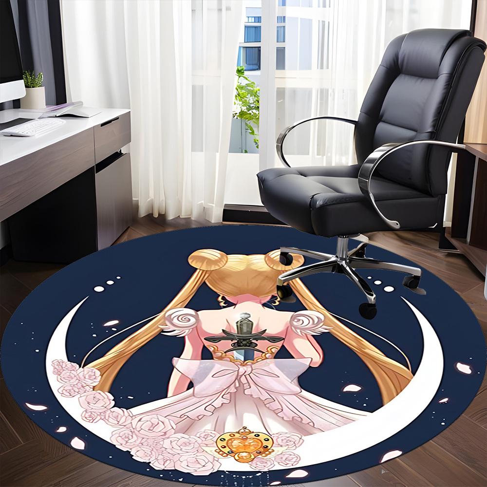 1pc Sailor Moon Office Round Area Rug, Indoor Mat Suitable For Office,Bedroom Living Room Home Decor, Room Deco a0926173