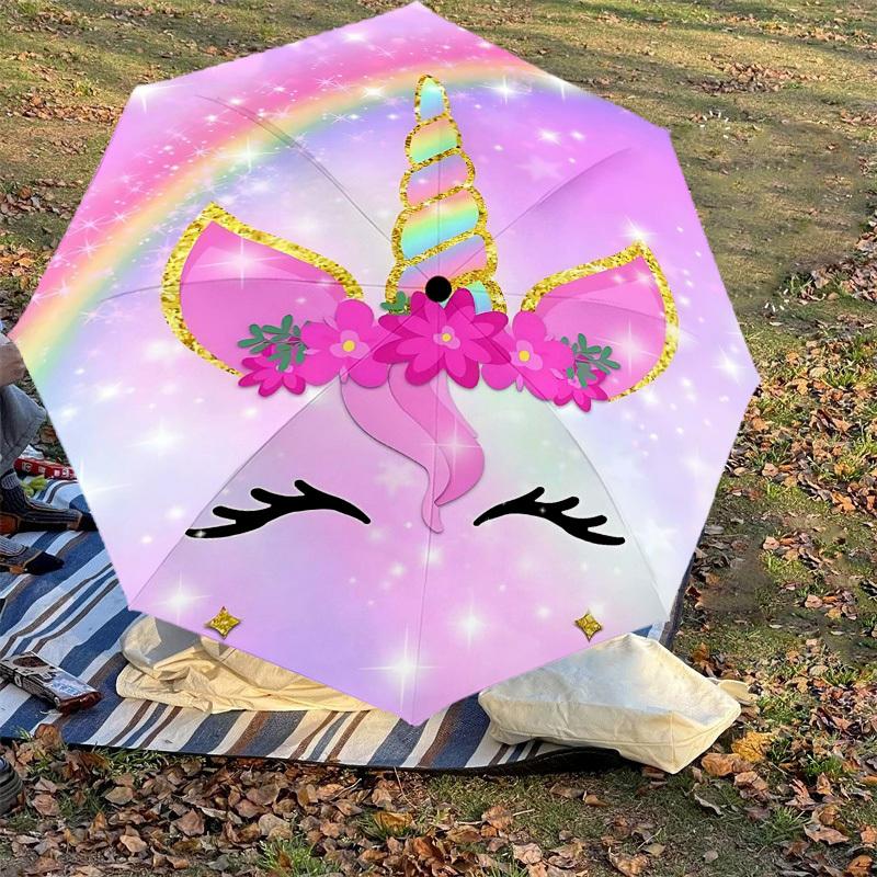 1PC Unicorn Rainbow Umbrella-8-Rib Reinforced Portable Folding Travel Suitable for All Seasons Outdoor Daily Use-Z0480