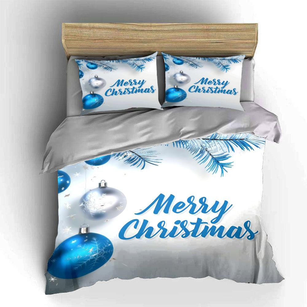 Merry Christmas Blue Decor Bedding Duvet Cover Set Duvet Cover Pillowcases  (1*Duvet Cover 2*Pillowcases, Without Duvet Insert)