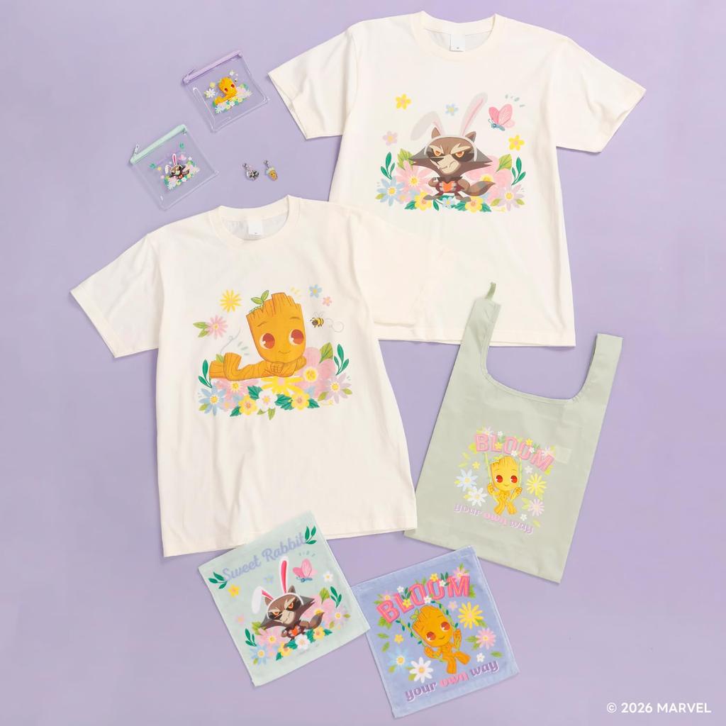Small Planet Marvel Guardians of the Galaxy T-Shirt Rocket BLOOM Size L