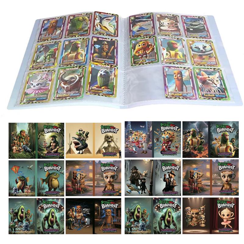 Italian Brainrot Cards Album Cartoon Anime Card Protector Game Card Collection Folder 9 Grids 216PCS Cards Books For Kids Gifts