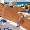 Exquisito Colgante de Caballito de Mar Pulpo Pulsera de Cuentas de Animales Marinos para Hombres Mujeres Estilo Náutico Marino Apilable en Capas Pulsera Elástica Ajustable de la Vida,
