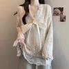 Korean Style Lace-up Bowknot Mesh Knit Sweater - Women's Trendy Autumn/Winter 2025