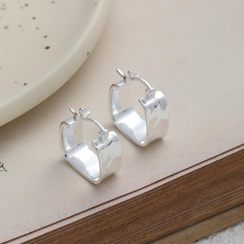 Korean Version Niche Design Square Pleated Texture Ear Buckle Korean Style Texture Earrings Ear Jewelry Premium