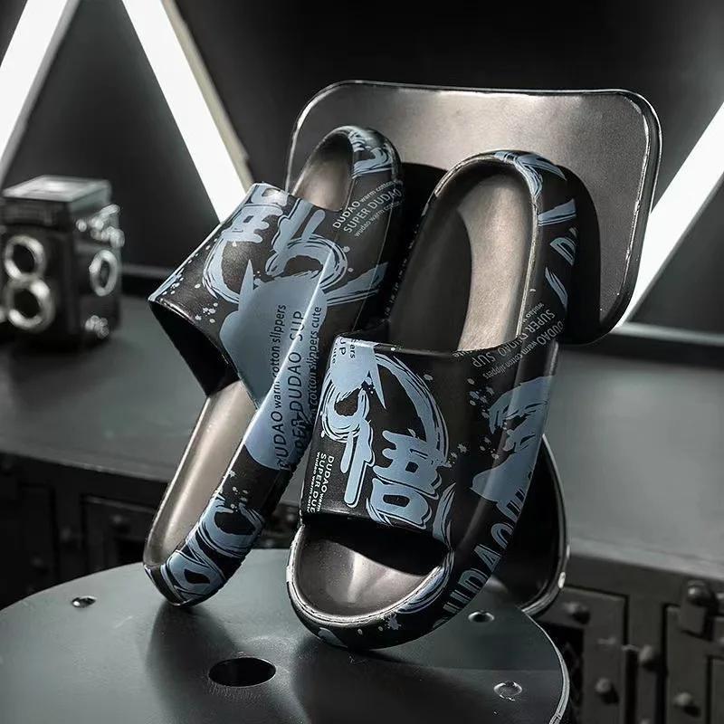 Fashion Anime Printing Slippers Men's Sandals Summer Couple Slippers Fashion Thick Bottom Anti-slip Slip-on Holidays Beach Shoes 2025