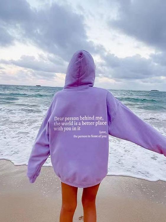 2023 Women's Fleece-Lined Hoodie with Letter Print & Kangaroo Pocket