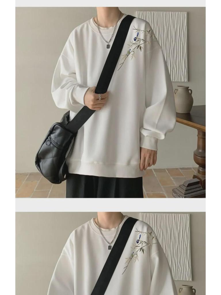 Trendiger weinroter Herrenpullover im chinesischen Stil, runder Kragen, lockere Passform, perfekt für Frühling und Herbst.