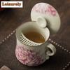 350ml Ru Kiln Peony Crescent Filter Tea Separator Cup Boutique Tea Mug With Infuser Tea Making Office Water Cup Cafes Ornaments