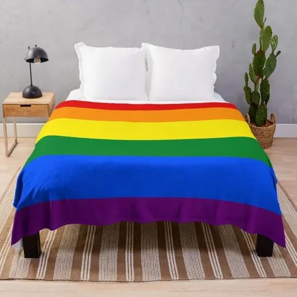 Rainbow Gradient Throw Blanket Colourful Stripe Pattern King Queen Size Super Soft Lightweight Warm for Living Room Couch Sofa