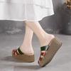 Fashion GKTINOO 2025 Wedge Slides Shoes Women Cover Toes High Heels Flower Sandals Summer Female Genuine Leather Platform Slippers