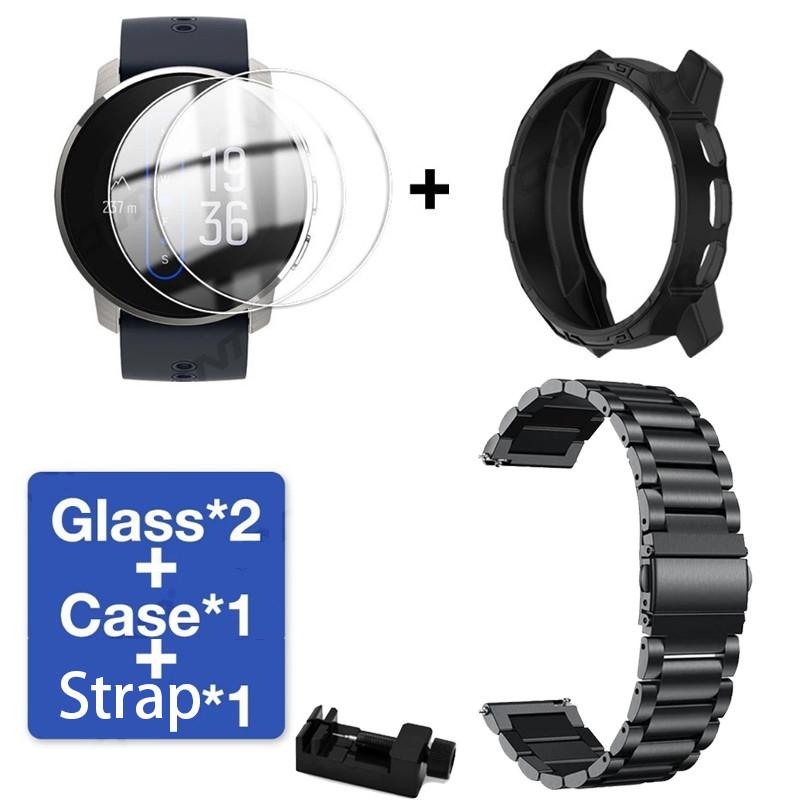 

Ремешок из нержавеющей стали + чехол для Suunto 9 Peak Сменный металлический ремешок для часов Suunto 9 Peak Pro Браслет из закаленного стекла Suunto 9 Peak чёрный