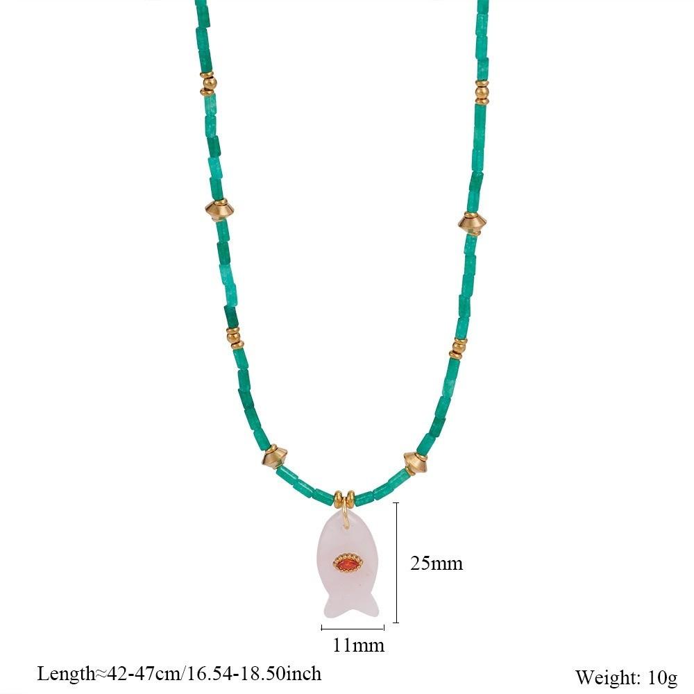 Cylinder Stone Bead Fish Pendant Necklace Colorful Choker Necklace Ocean Style Necklace  Summer