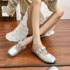 Summer new bag head cool slippers women wear high-end temperament square head women's shoes inner height increase silver Mary Jane shoes