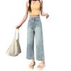 Plus Size Women's Loose High Waist Wide Leg Jeans with Front Patch Pockets