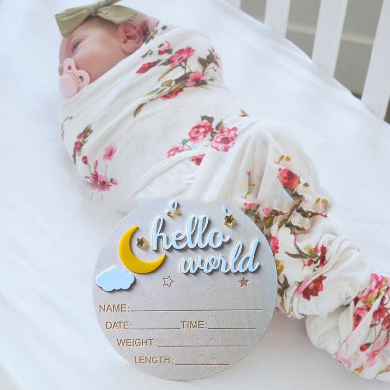 Wooden Hello World Newborn Sign, Cute Birth Announcement Board Baby Announcement