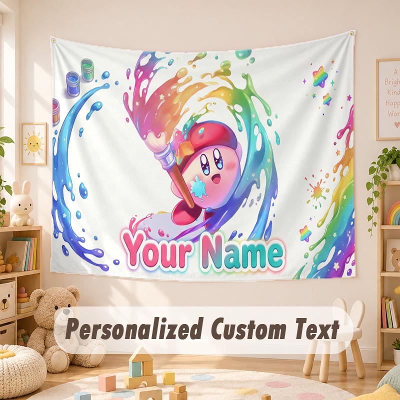 Arazzo Personalizzato con Testo e Nome, Appeso da Parete Kirby Stile Boho, Arazzo Decorativo per Sfondo Stanza