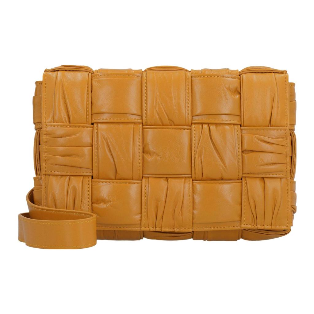 Bottega Veneta Borsa a Spalla Donna Cassette Muse Finitura Ottone Intreccio Pelle Pieghettata Tessuta Marrone 717089V2FY17713