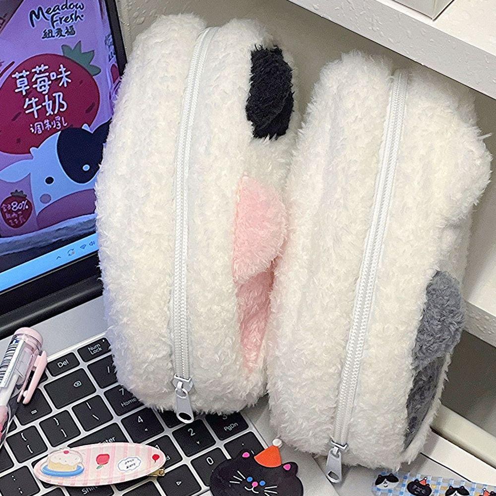 Large Capacity Cat Plush Pencil Case Plush Bag Cartoon Plush Pen Bag Cat Pencil Pouch  Stationery