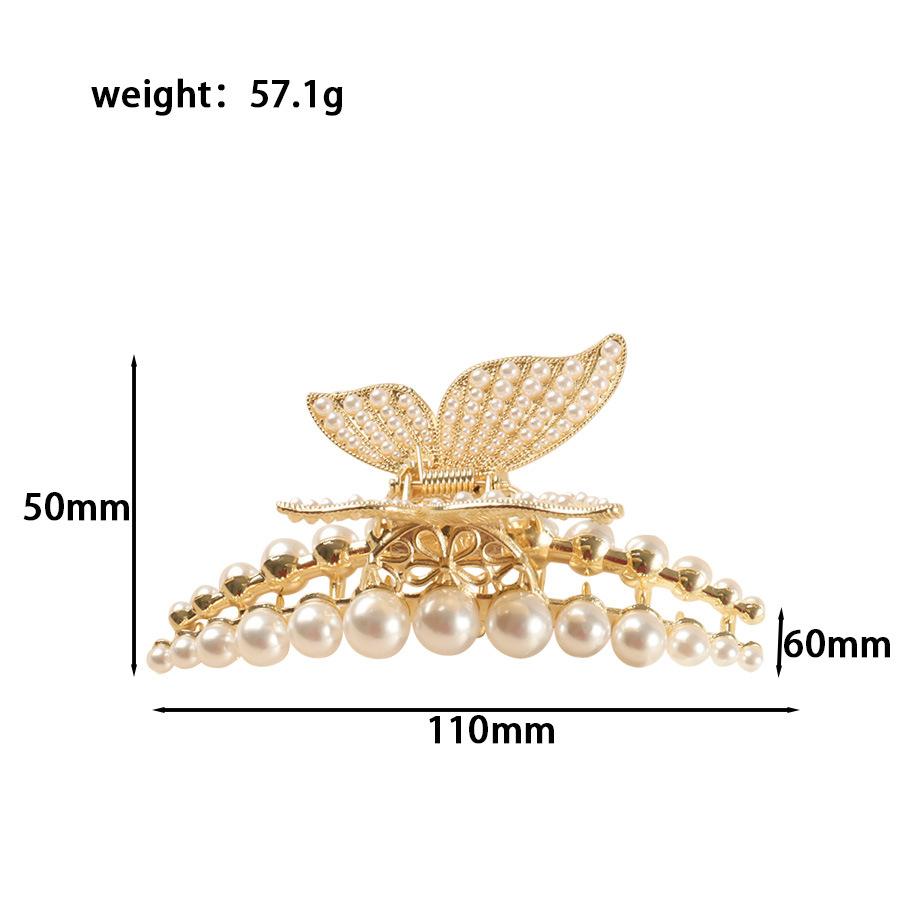 1pc Elegant Temperament Pearl Butterfly Hair Clip,high-quality Large Pan Hair Grip Shark Clip Inlaid with Diamond  Hair Ornament