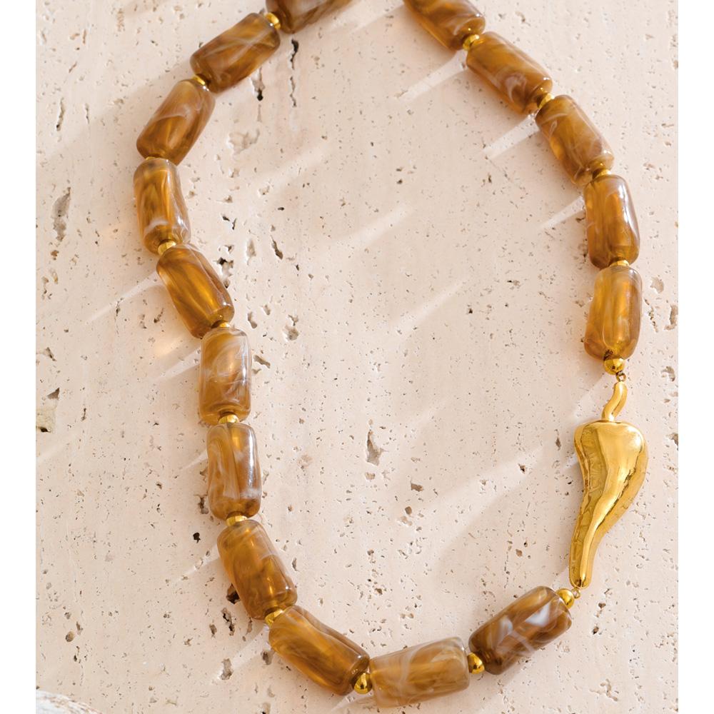 Eetit 50+5cm Coffee Resin Cylinder Chili Chain Necklace 2025 Stainless Steel Autumn Winter Statement Jewelry 2025 Gift Recommend
