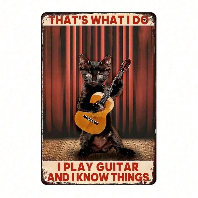 

Metal Wall Art Vintage Cat Rockstar Guitar for Bar