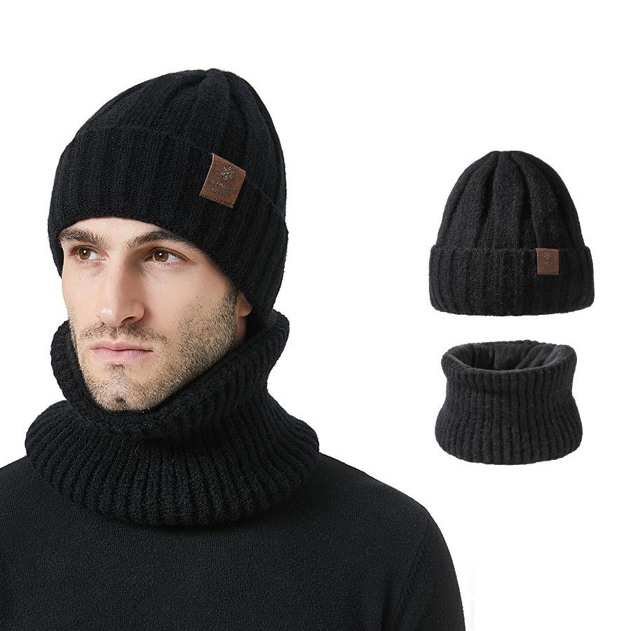 Strickmütze Schal Kit Herren Damen Winter Dicke warme Mütze Zweiteilige Gehörschutz Wollmütze