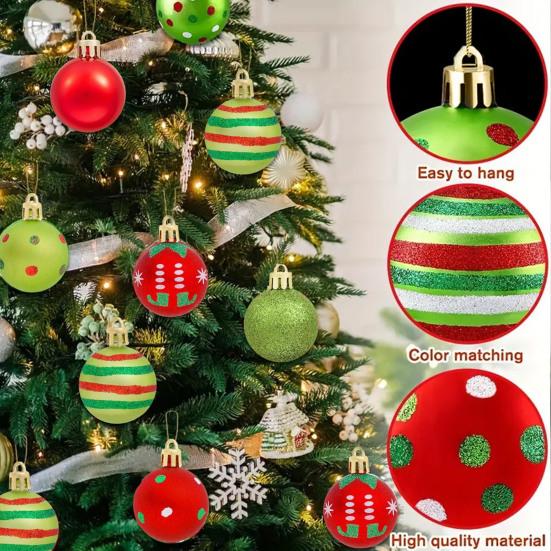 Yousheng 50 Pcs Christmas Balls Ornaments 1.6" Small Shatterproof Plastic Baubles Red Green Xmas Tree Hanging Balls Decoration for Tree Wreath Garland