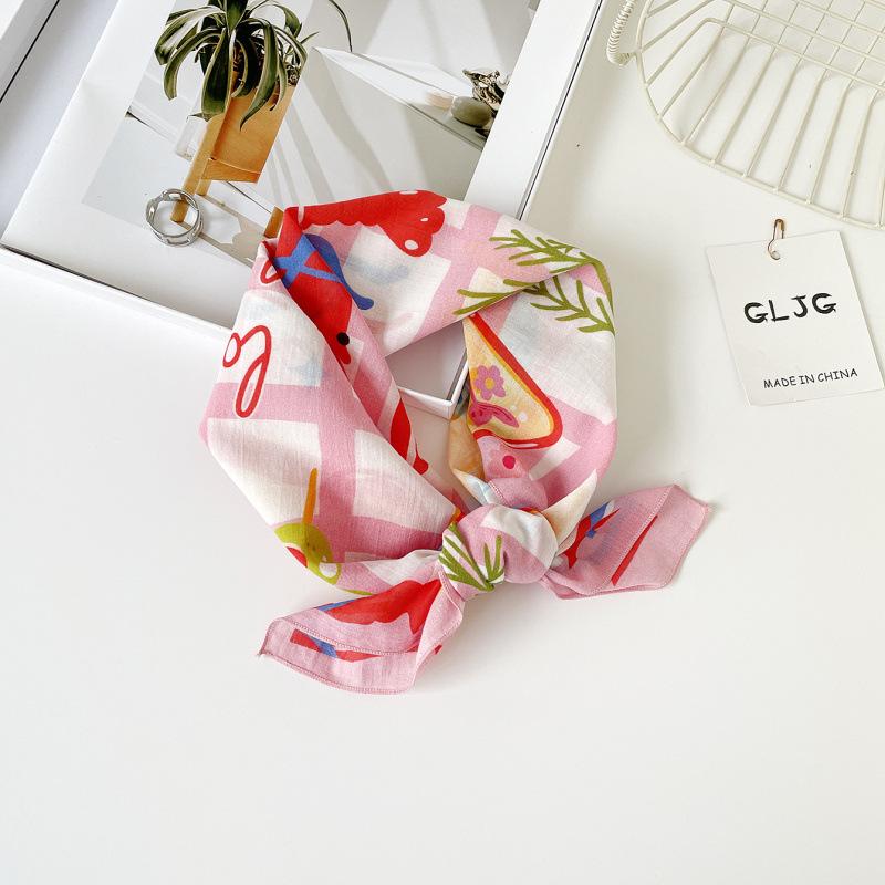 55 Cotton And Linen Headscarf Summer And Autumn Floral Silk Scarf Sweet Versatile Square Scarf Small Scarf Women'S Thin Decorative Silk Scarf
