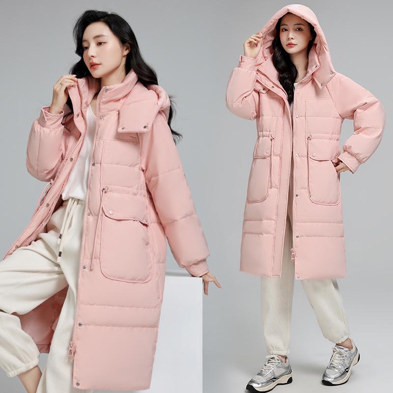 2025 Women's Mid-Length Six-Color Slimming Down Jacket: Thickened Warm Winter Outerwear with Big Pockets