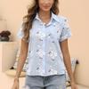 Women's Casual Shirt Summer Spring Flower Pattern Print Short Sleeve Blouses and Shirts