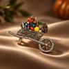 Harvest Wheelbarrow Brooch with Pumpkin and Vegetable Design, Antique-Look Alloy Pin with Raised Multicolor Details for Sweaters and Coats