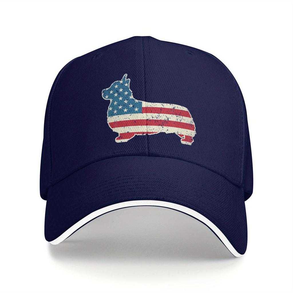 Patriotic Corgi American Flag Baseball Cap Adjustable Polyester Casual Snapback for Adults