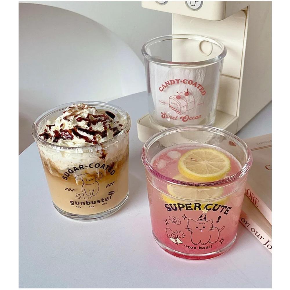 South Korea Cartoon Dessert Cup Glass Couple Coffee Cup Water Cup Glass Large Capacity Drinking Cup