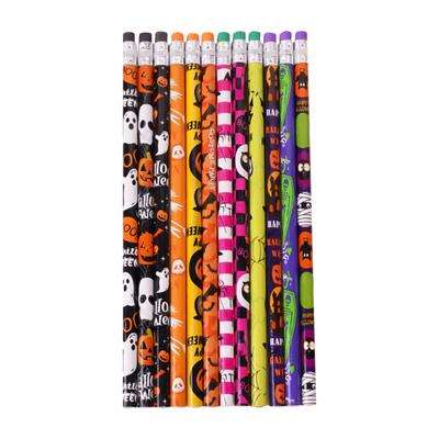 12pcs Halloween Pencils With Eraser Assortment Halloween Pencil Skeleton Spider Wooden Pencils For Halloween Party Supplies