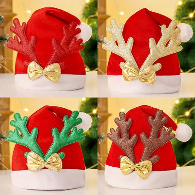 Parent-Child Christmas Hat Pompon Ball Bonnet Red Antler Santa Claus Cap Navidad Natal Noel Party Decor Plush Non-woven Bonnet