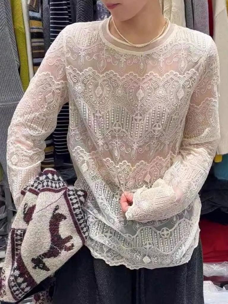 Camisa de Renda com Trança Estilo Coreano 2026 - Novo Design Outono/Inverno