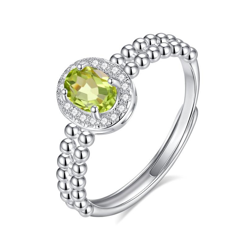 Fashion High Sense Oval Geometric Opening Ring S925 Silver Natural Stone Daily Commuting Simple Light Luxury Ring
