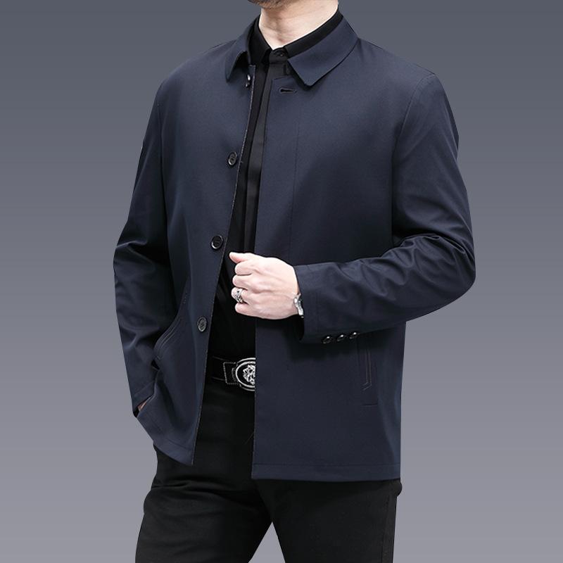 Solid Color Business Style Jacket, Middle-aged and Elderly Men's Casual Lapel Spring and Autumn Long-sleeved Top