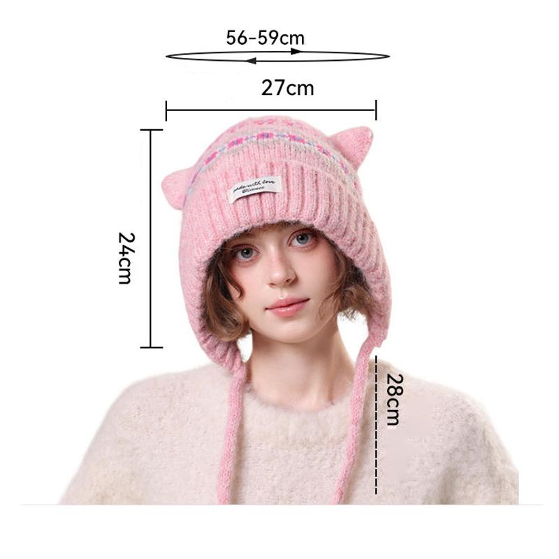 Autumn Winter Cartoon Cat Ears Knitted Hat for Women's Outdoor Wool Hat
