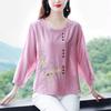 T-Shirt Tops Women Cotton Blouse Oversized Comfortable Stretch Long Sleeve T-Shirt Solid Color Round Neck Loose Tops