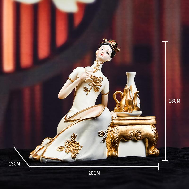 Luxury Chinese Lady Figurine Ancient Character New Chinese Style Art Decor Retro Living Room Ornament