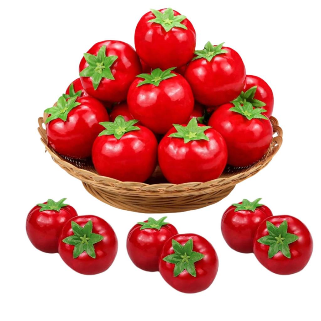 6 Pcs Fake Tomatoes Foam Made Lifelike Vibrant Red Faux Artificial Tomato Decor for Home Kitchen Garden Tabletop