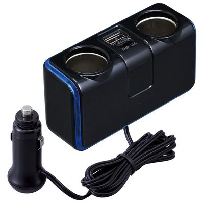 Cigarette Lighter Socket Extension Splitter, Illuminated Socket Cord, Type-C, Black, F297