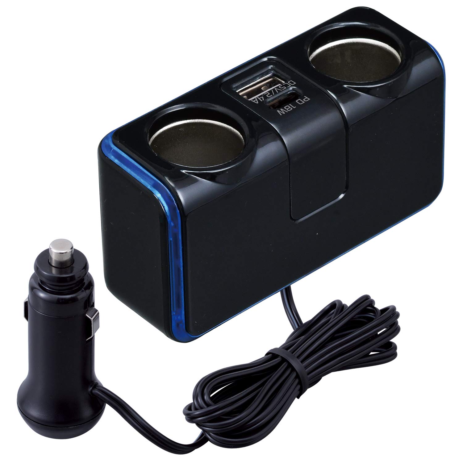 

SEIWA Cigarette Lighter Socket Extension Splitter, Illuminated Socket Cord, Type-C, Black, F297