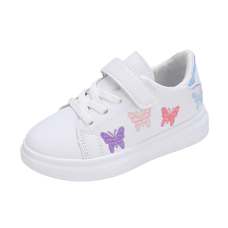 

Girls Casual Shoes Colorful Butterfly Children Skate Shoes Flexible Soft Sole 2025 New Kids Princess Shoes Non-slip Flexible 26 белый
